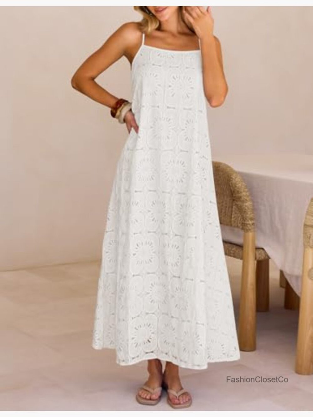 Spaghetti Straps Sleeveless Floral Lace Boho Beach Maxi Sundress - Picture 6 of 7